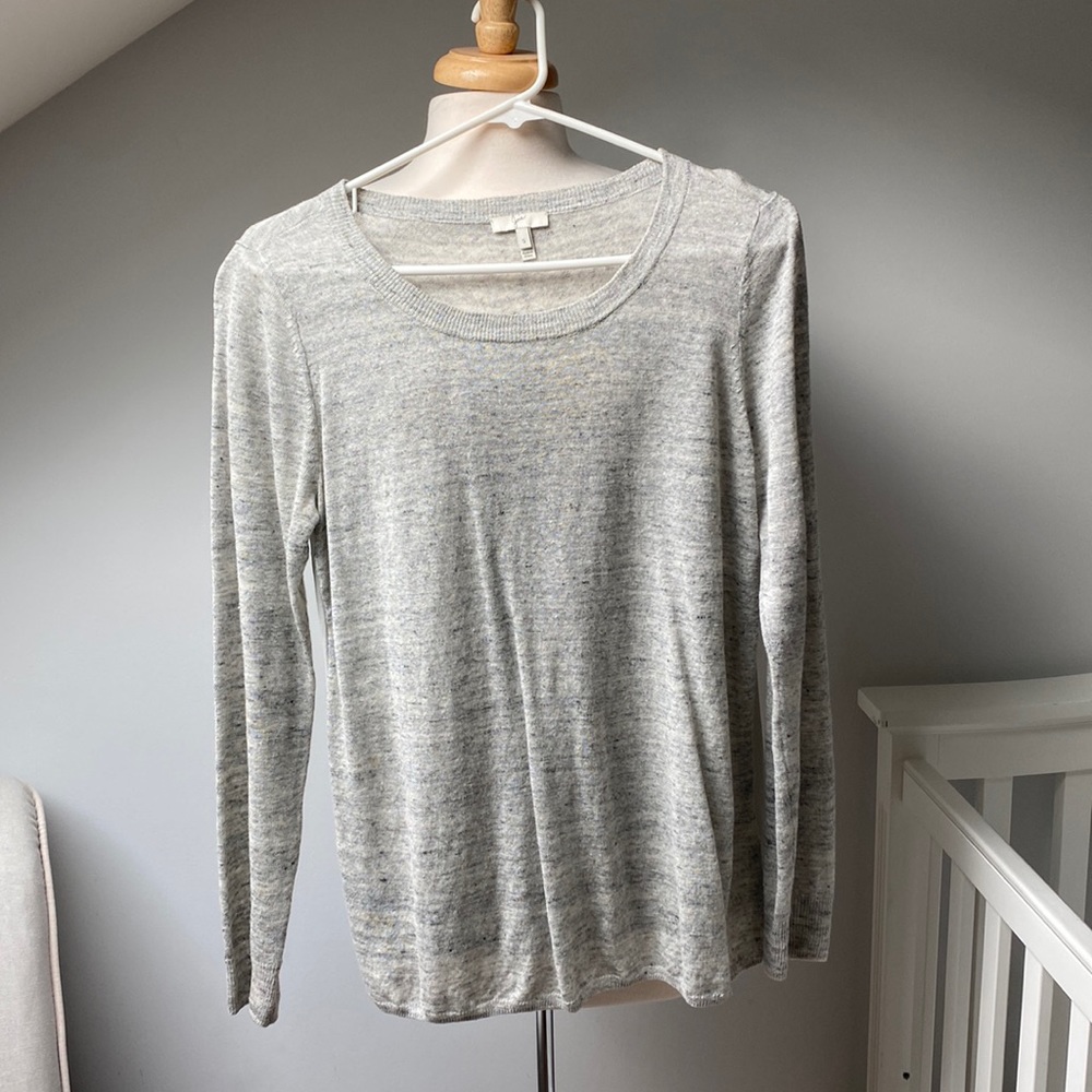 Joie Mixed Media Long Sleeve Gray Blouse Sweater Top Sz Small